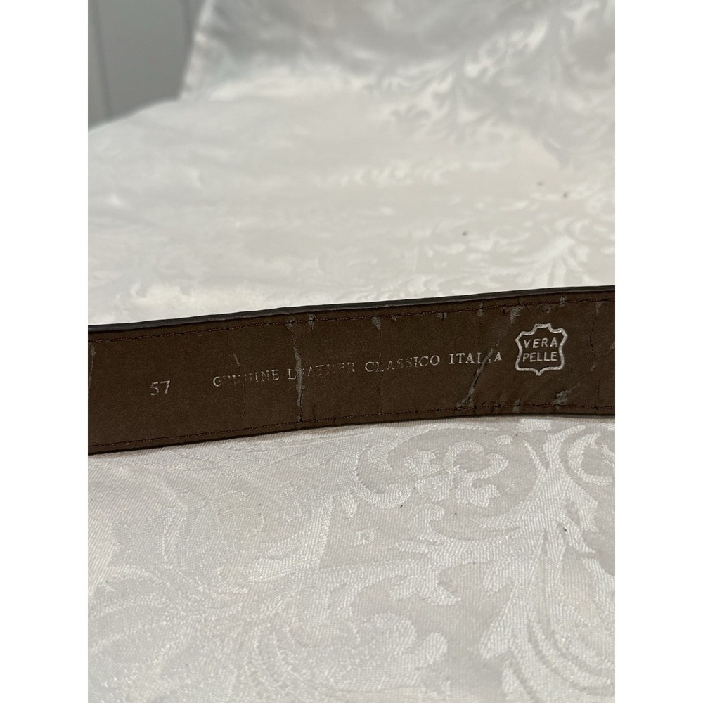 Vera‎ Pelle M 33" 35" brown leather belt stone-like inlay buckle 8petals - Picture 6 of 9